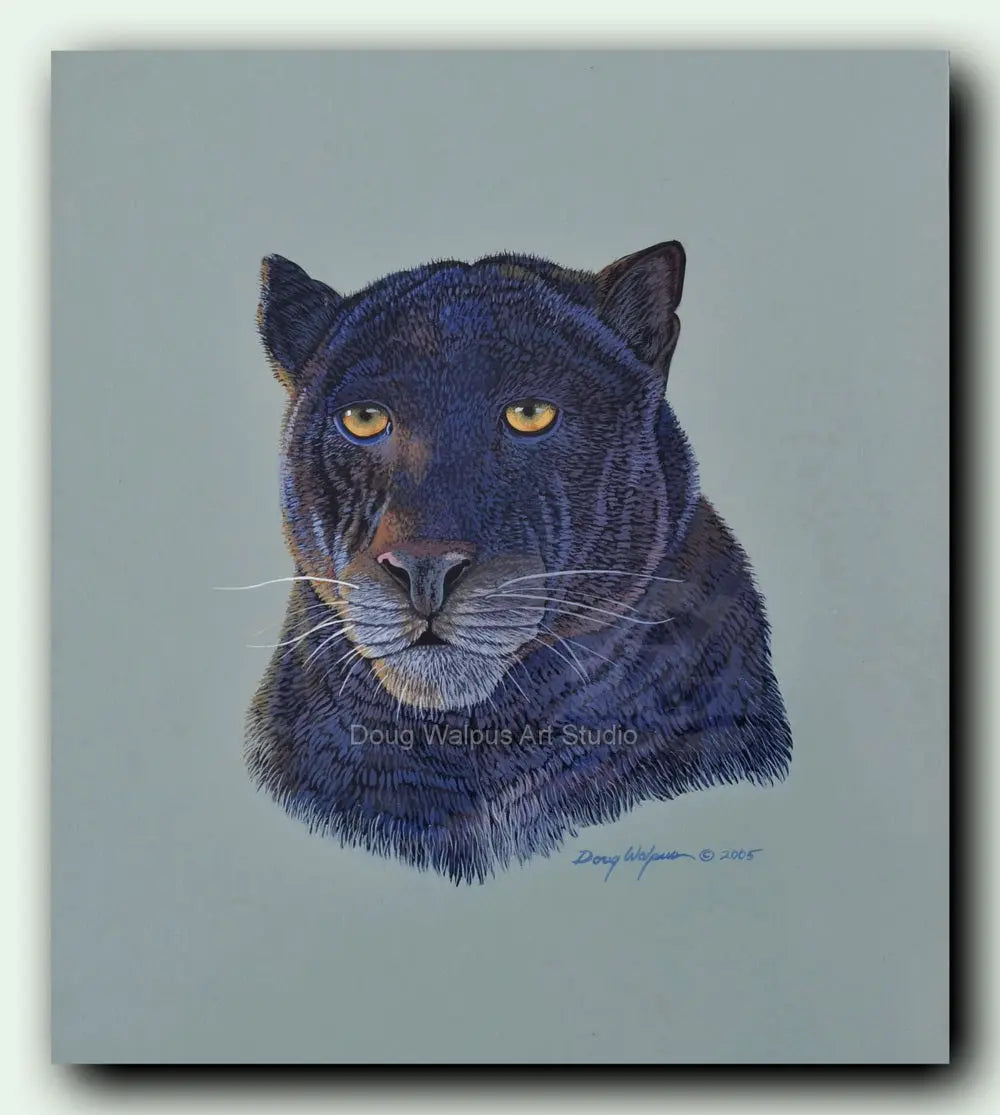 Original Black Panther Cat Painting DougWalpusArtStudio