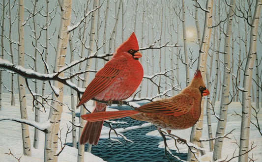 Cardinal Bird Print, Watercolor, Winter scene DougWalpusArtStudio